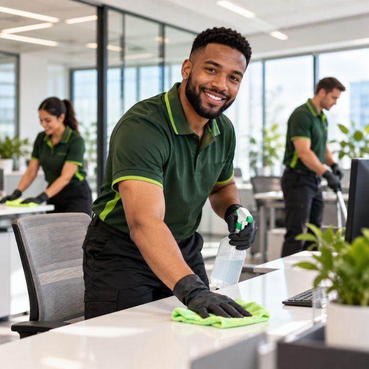Janitorial staff cleaning a commercial workplace